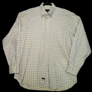 Robert Talbott Long Sleeve Button Down Shirt Window Pane Plaid Men's Size Large